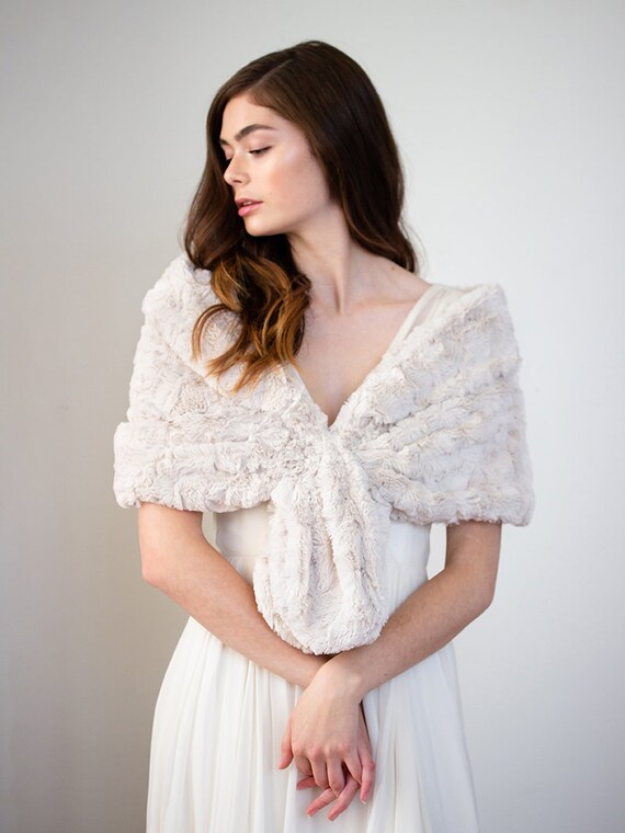 Faux Fur Wedding Shawl Ivory Faux Fur 