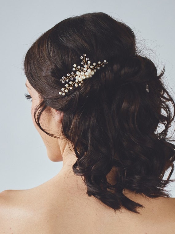 Pearl Hair Comb Gold Bridal Headpiece Wedding Hair Piece Etsy