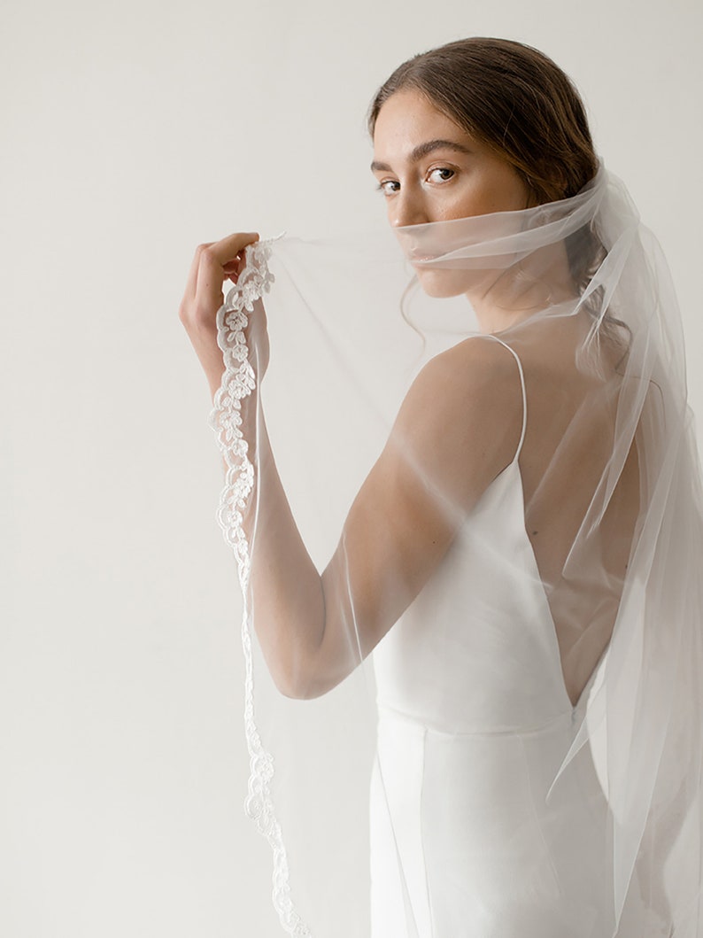 Lace Wedding Veil Floral Bridal Veil Ivory Lace Veil Etsy