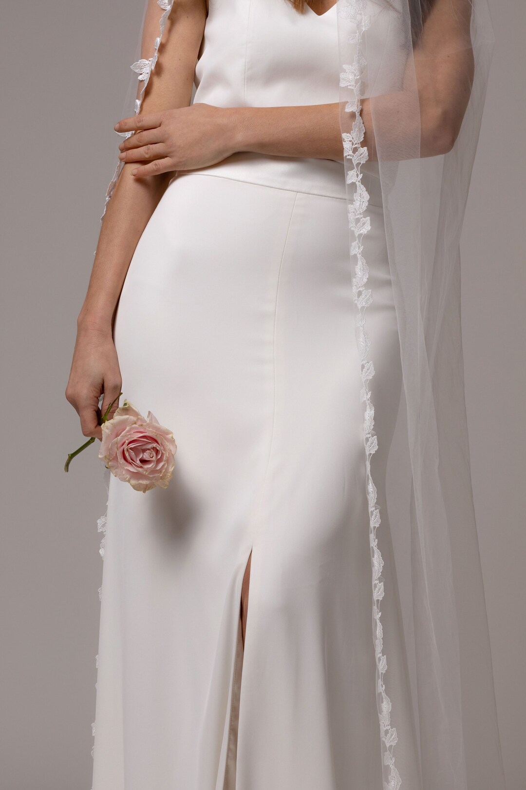 Leaf Lace Veil Floral Trim Wedding Veil Aster Veil - Etsy