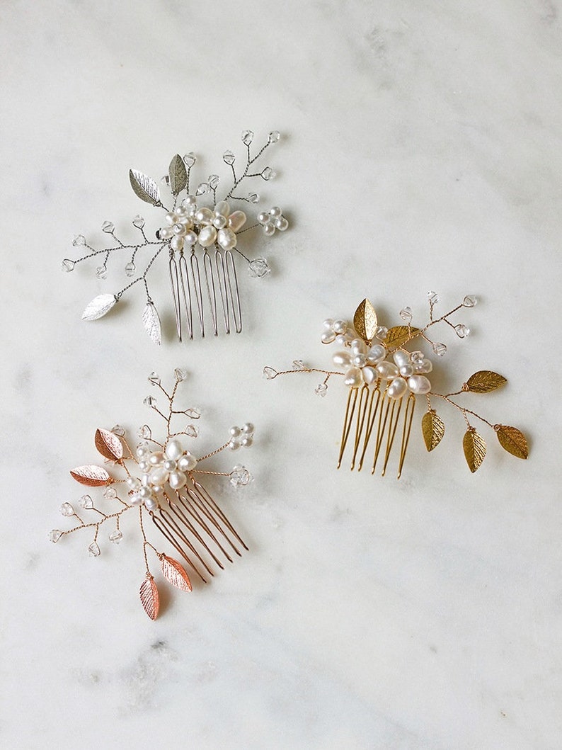 Wedding Hairpiece Pearl Headpiece Crystal Hair Piece Phoebe Comb Set Silver Leaf Comb Silver Hair Comb Bridal Hair Pin