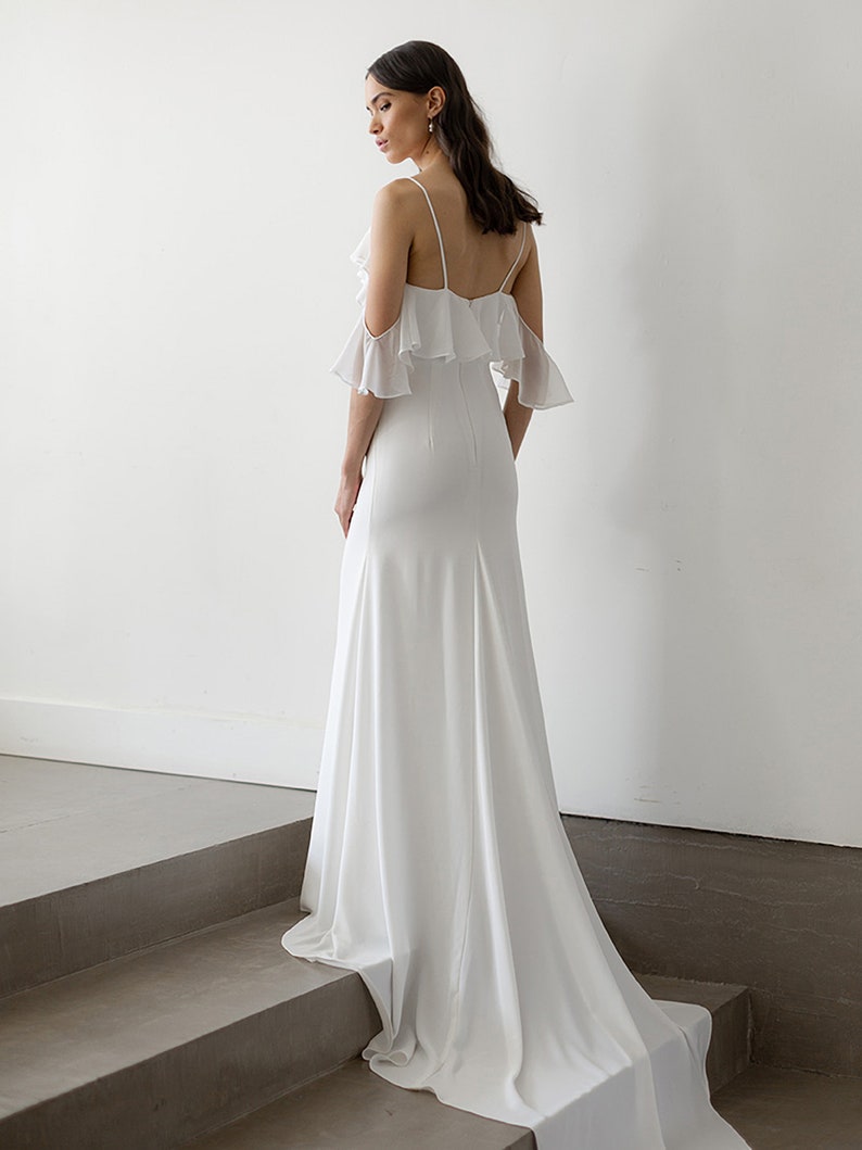Romantic Simple Crepe Wedding Dress Ivory OfftheShoulder