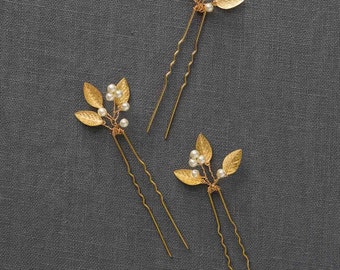 Gold Bridal Hair Comb | Gold Leaf Bridal Hair Pins | Gold Small Wedding Hair Accessories | Wedding Hair Comb | [Adele Hairpin]