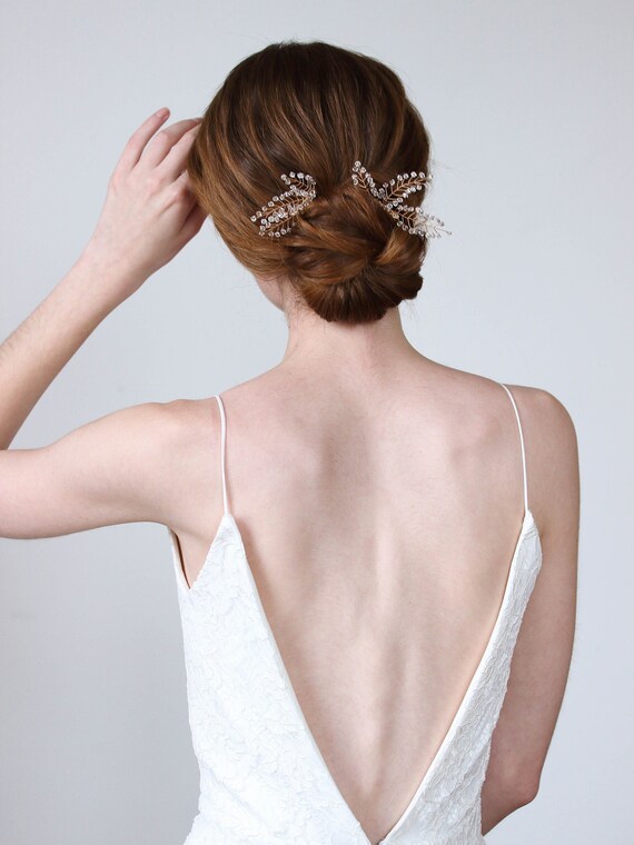 Crystal Wedding Hair Accessories Gold Feather Bridal Hair Etsy