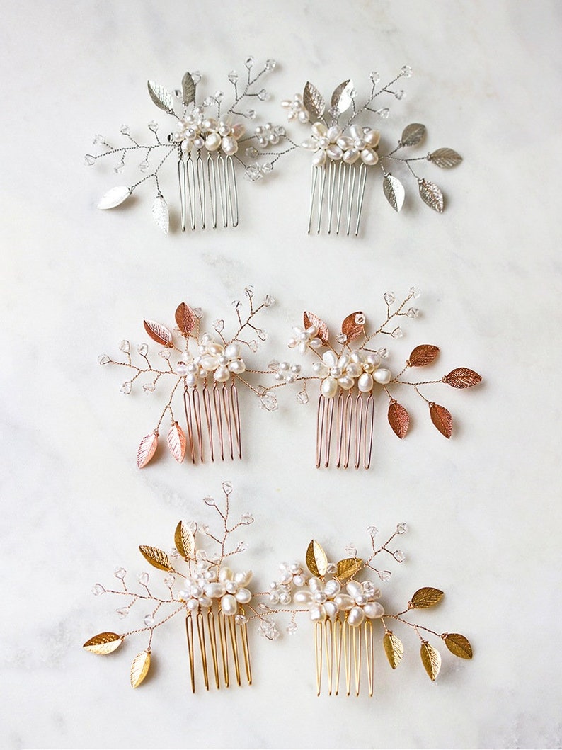 Wedding Hairpiece Pearl Headpiece Crystal Hair Piece Phoebe Comb Set Silver Leaf Comb Silver Hair Comb Bridal Hair Pin