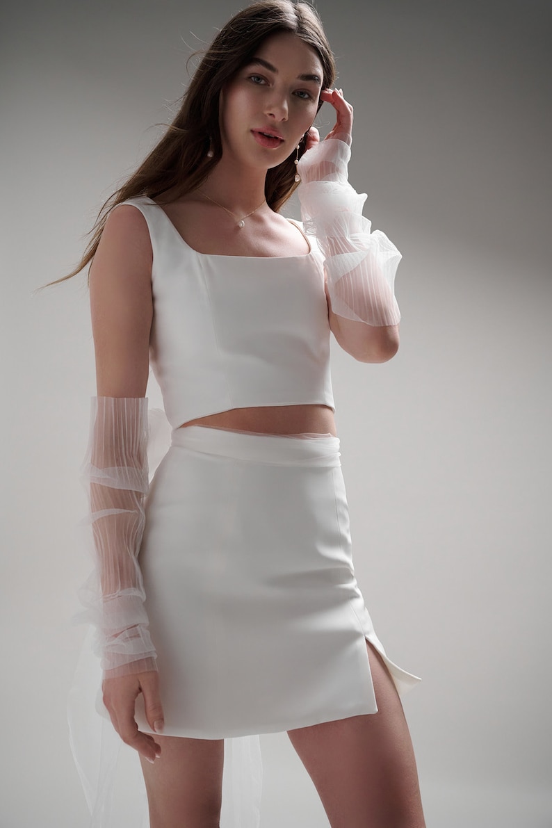 Pleated Tulle Fingerless Wedding Gloves