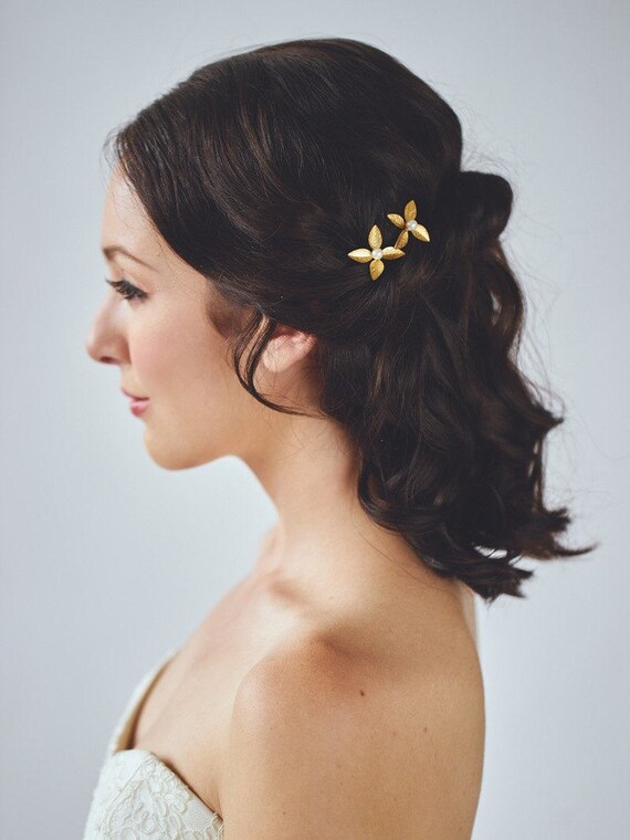 Gold Bridal Hair Pin Gold Flower Hairpins Gold Small Etsy