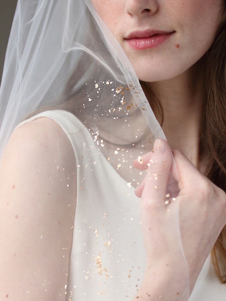 Gold Flake Veil | Gold Tulle Veil | Metallic Wedding Veil | Golden Bridal Veil | Sparkle Wedding Veil [Imogen Veil]