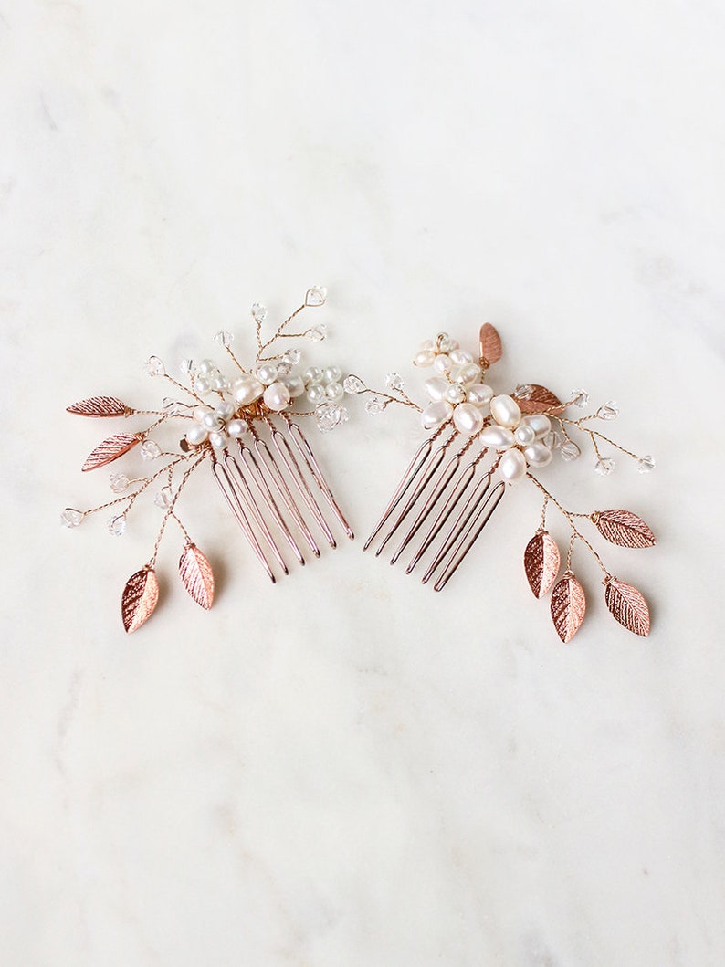 Wedding Hairpiece Pearl Headpiece Crystal Hair Piece Phoebe Comb Set Silver Leaf Comb Silver Hair Comb Bridal Hair Pin