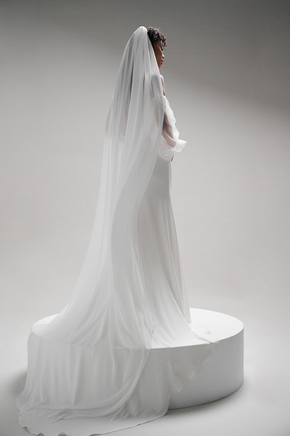 Elegant, Ivory 96 inch SILK CHIFFON WEDDING Veil Chiffon Wedding Veil, Silky Ivory Floor Length Veil  main image 3