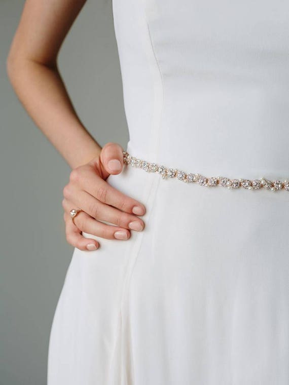 Rose Gold Bridal Sash Pearl Wedding 