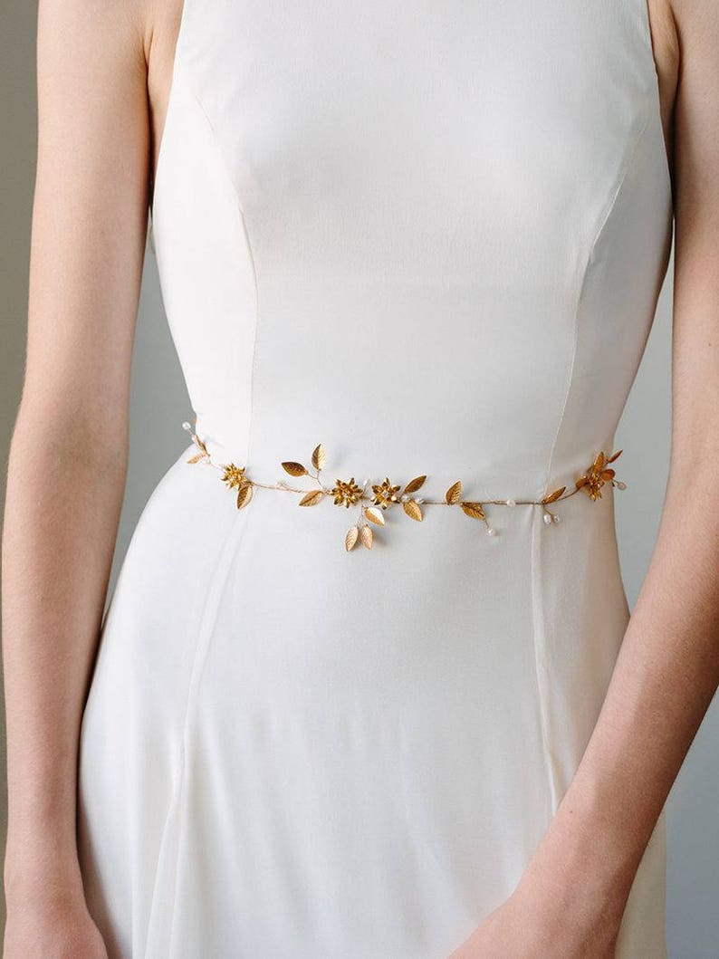 Gold Bridal Belt Gold Wedding Belt Gold Leaf Sash Gold Etsy