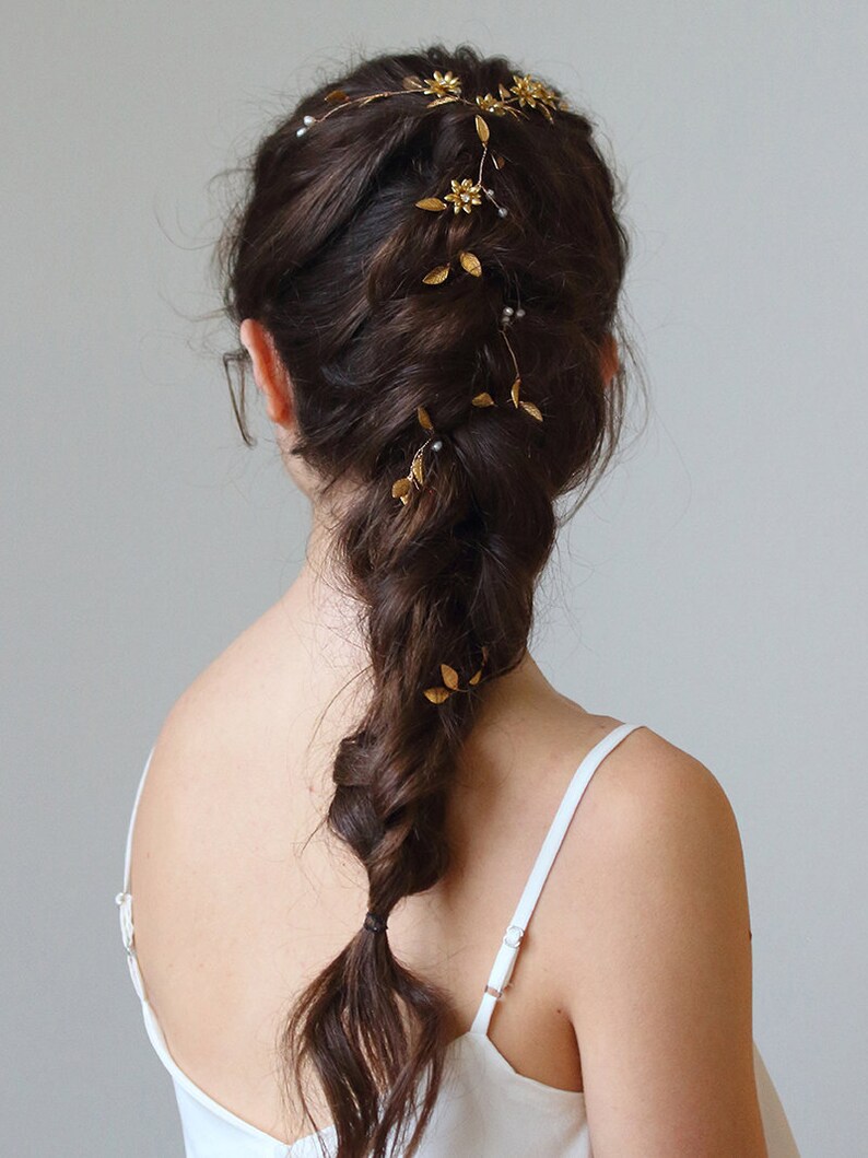 Bridal Flower Vine Gold Boho Halo Hair Vine Halo Hair Etsy