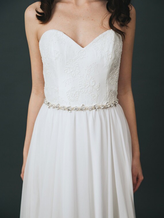 Thin Bridal Belt Pearl Wedding Sash Crystal Bridal Dress | Etsy