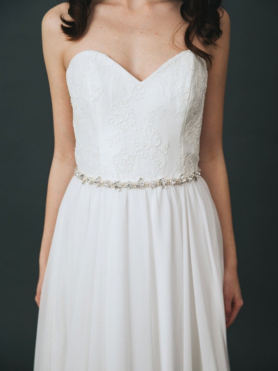 Thin Bridal Belt Pearl Wedding Sash Crystal Bridal Dress Etsy