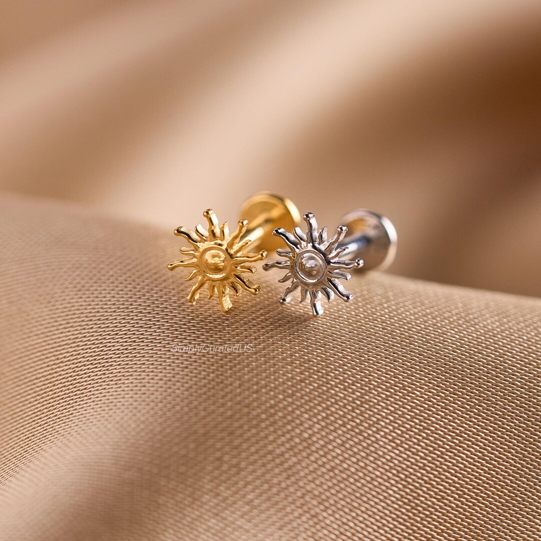 18G/16G Titanium Dainty Sun Labret Stud Earring • Internally Threaded ...