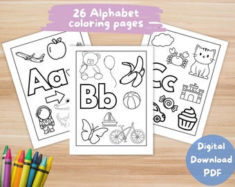 ABC Coloring Pages for Kids, Printable Alphabet Coloring Pages, Alphabet Activity Pages, Preschool Coloring Pages, Homeschool Worksheets