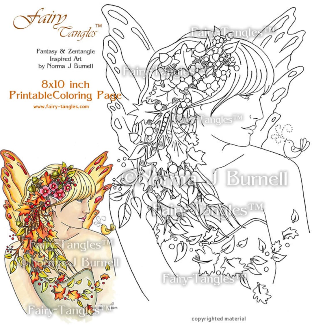 Autumn Fairy Printable Digital Coloring Book Sheets Norma J Burnell