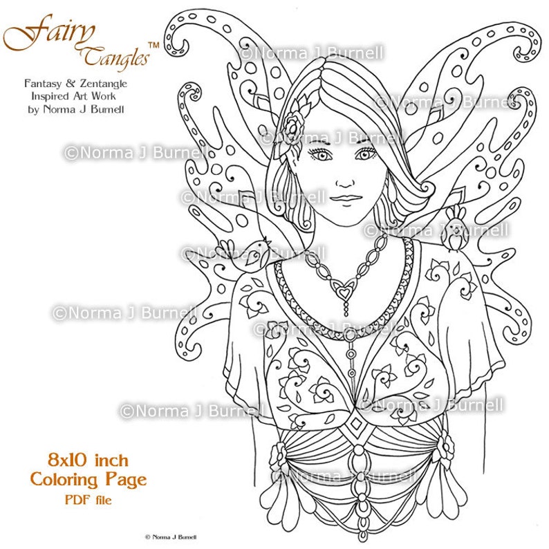 Download Fairy Tangles Printable Coloring Pages by Norma J Burnell | Etsy