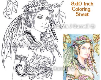 Cybele and Kaida Little Dragon Fairy Tangles digital Printable Coloring Book Pages Sheets Norma Burnell Dragons Adult Coloring for Grownups