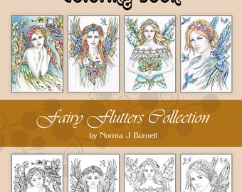 Fairy Tangles Printable Coloring Book Fairy Flutters Collection by Norma J Burnell 8x10 fairies to color Digital Coloring Books