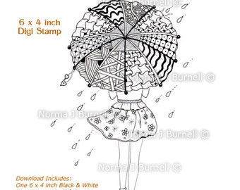 Raindrops fashionista Fairy Tangles Digital Stamp DIGI Stamp Download Digital Stamps for Cardmaking Crafting and coloring by Norma J Burnell