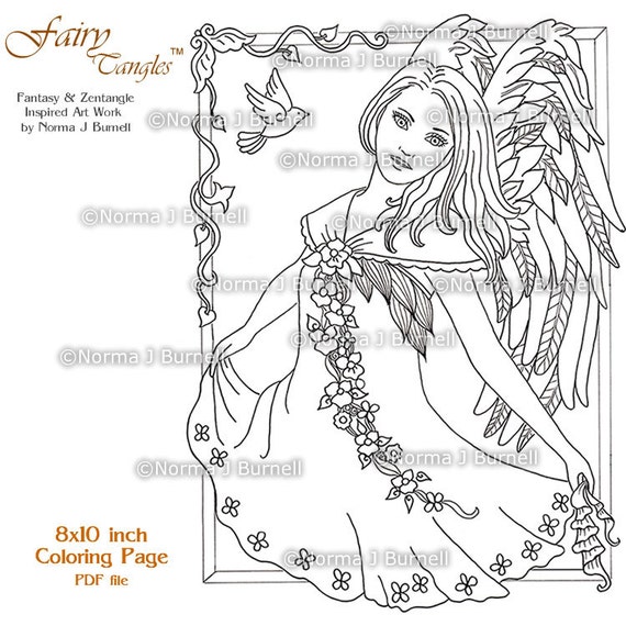Fairy-tangles Zentangle Fox to Color Printable Coloring Book Page by Norma  J Burnell Digital Coloring Sheet for Adult Coloring Card Making 