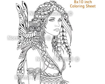 Fairy Owl Fairy Tangles Printable Digital Coloring book Pages & Sheets by Norma J Burnell Adult Coloring for Grownups Digital Coloring files