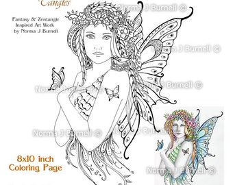 Spring Fairy - Fairy Tangles Coloring Book Pages Adult Printable Coloring sheets by Norma J Burnell Fairies Digital Coloring for grownups