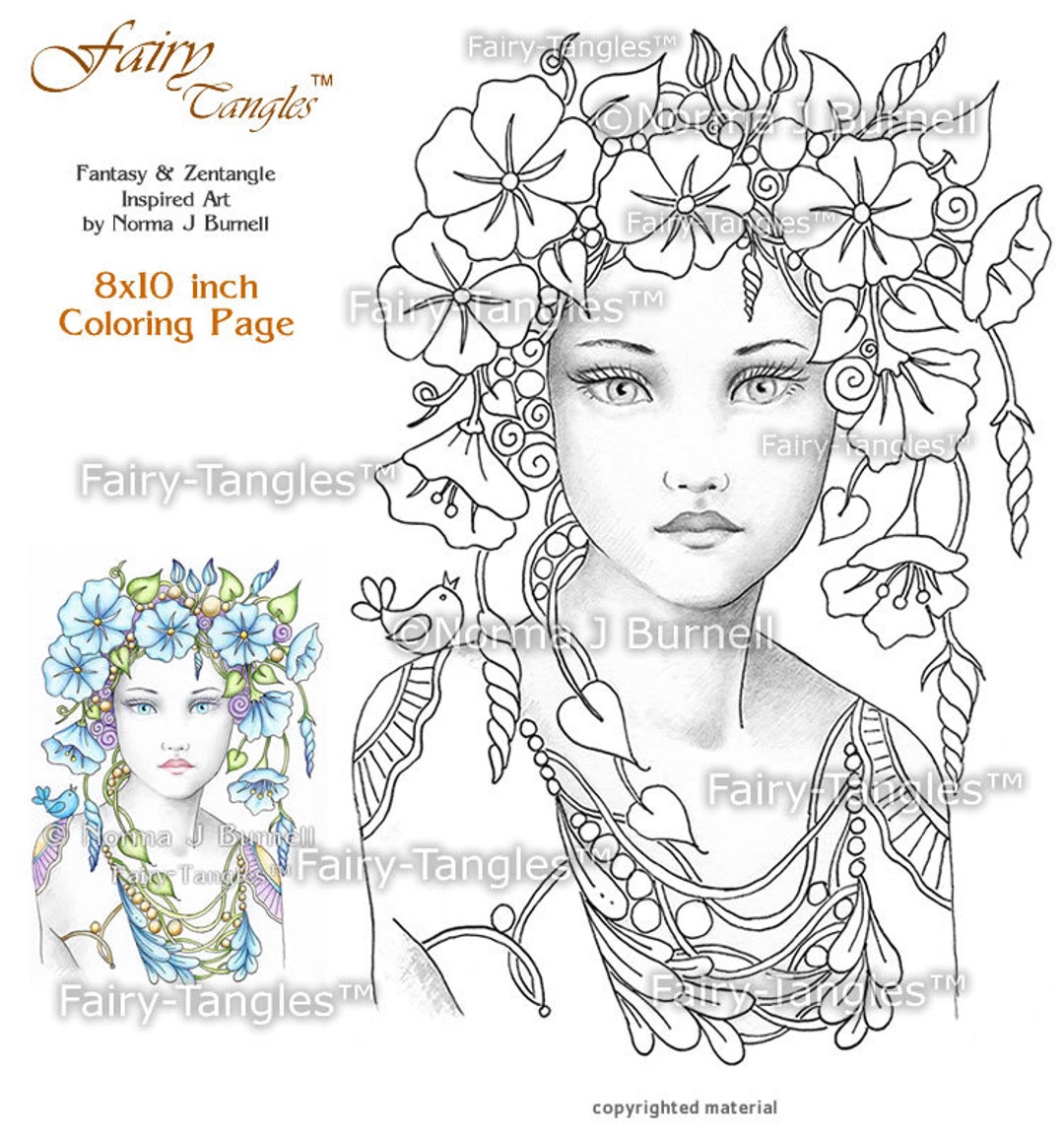 Morning Glory Fairy Tangles Printable Coloring Book Sheets Pages Norma