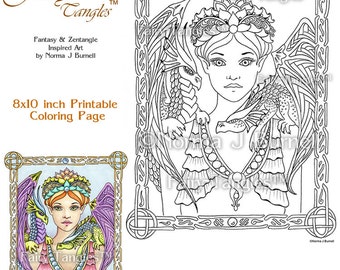 Fairy Queen Dragons Fairy Tangles Printable Coloring book sheets Norma J Burnell Fairies Adult Coloring Book Pages Digital Coloring Files