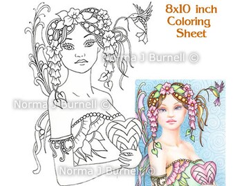 Be Mine Love Fairy Tangles Printable Coloring Sheet Coloring Page by Norma J Burnell Fairies Valentines Day Coloring pages