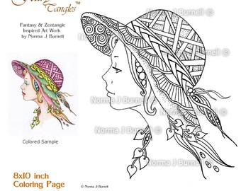 Lilly's Hat Fairy Tangles Printable Coloring Pages by Norma J Burnell coloring book sheets for adult coloring digital coloring