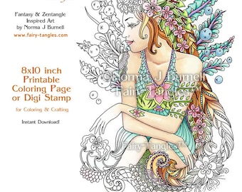 Bubbles - Fairy Tangles Printable Coloring book Sheets and Pages Norma J Burnell Fairies Adult Coloring for Grownups Digital Coloring files