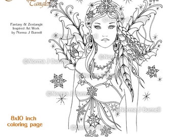 Snow Bird Winter Fairy Printable Coloring Book Page by Norma J Burnell Digital Coloring Book Sheets Fairies to color Adult coloring pages