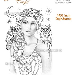 Sweet Pea und die New Moon einzigartige Fee Verwicklungen druckbare Digi Stamps von Norma J Burnell Cardmaking, Scrapbooking, Basteln, Feen Eulen