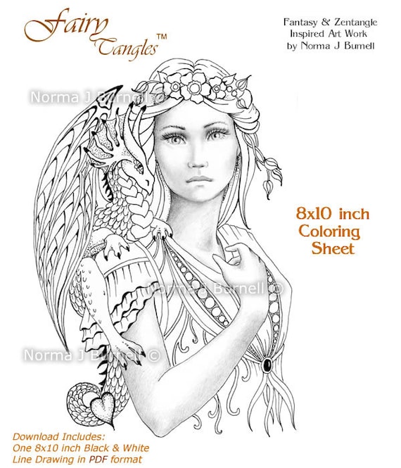 fairy dragon queen  fairy tangles grayscale coloring sheets printable  coloring pages fairies and dragons to color adult coloring books