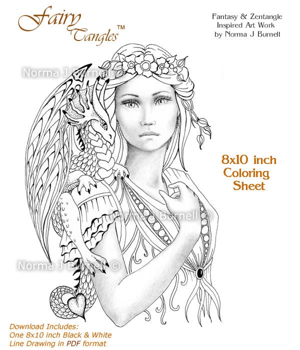 Fairy Dragon Queen Fairy Tangles Grayscale Coloring Sheets - Etsy