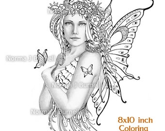 Spring Fairy Tangles Printable Grayscale Coloring book Sheets & Pages by Norma J Burnell Fairies to color Adult Coloring Digital Coloring