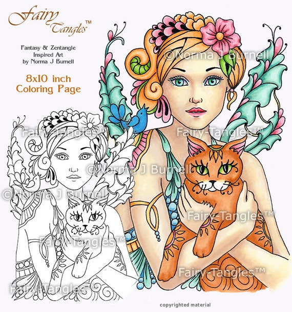 Ginger Alec Fairy Tangles Printable Coloring Sheets And Etsy