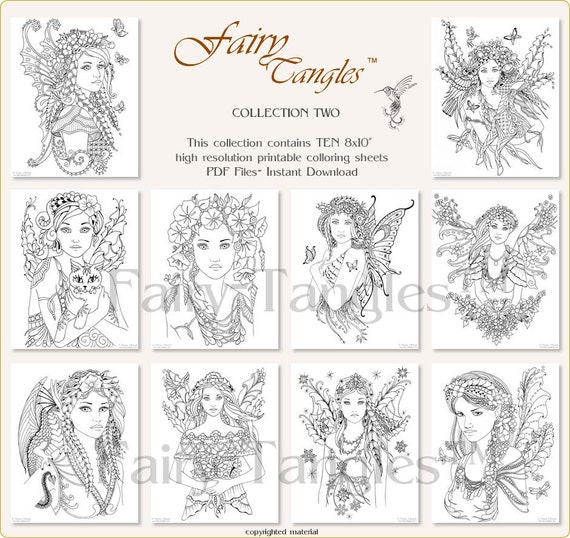 Fairy Tangles Printable Coloring Book Pages Bulk Collection 2 TEN Printable  Coloring Pages Digital Coloring Books Adult Coloring 