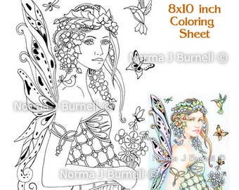 Forget-Me-Not Flowers and Fairies - Fairy Tangles printable coloring book pages coloring sheets by Norma J Burnell Flower Fairies for Adults