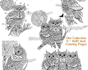 Owl Coloring Page Collection - 5 Printable Owl Coloring Sheets Owls Digi Coloring Pages Zentangle Owls Norma Burnell Adult Coloring Sheets