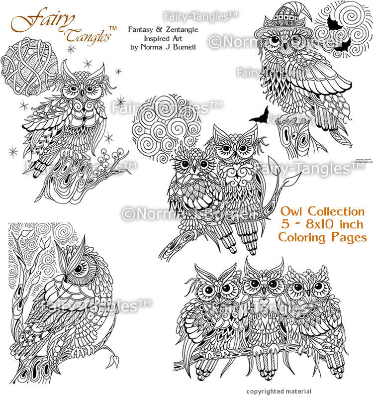 Owl Coloring Page Collection - 5 Printable Owl Coloring Sheets Owls Digi Coloring Pages Zentangle Ow