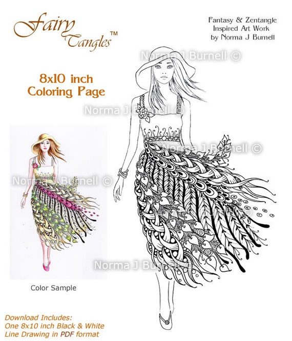 Download Summer Sundress Fairy Tangles Printable Coloring Sheets Adult Etsy