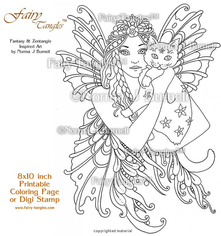 Kitty Love Fairy Tangles Printable Coloring Pages Norma Burnell Fairies to Color Digital Coloring Book Sheets Fairy Cat Coloring for Adults - Etsy