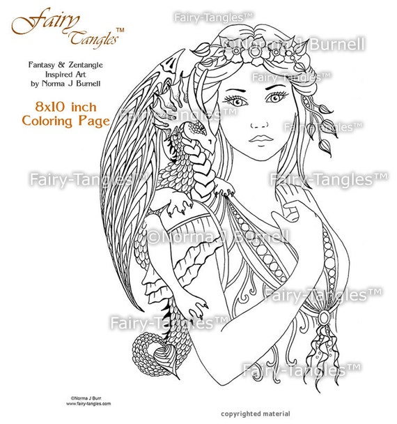 fairy dragon queen printable coloring book sheets pages fairies  dragons norma burnell digital coloring adult coloring for grownups