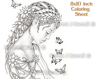 Dreamer Fairy Tangles Printable Coloring Book Sheets & Pages gray scale Images to color by Norma J Burnell Adult Coloring - Digital Coloring