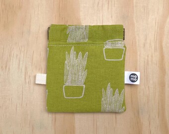 Succulent Block Print Pouch, Small Travel Bag, Headphone Holder