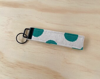 Teal Polka Dot linen key fob / key chain